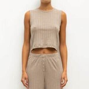 LESET Pointelle Sleeveless Crew Cotton Top - S
